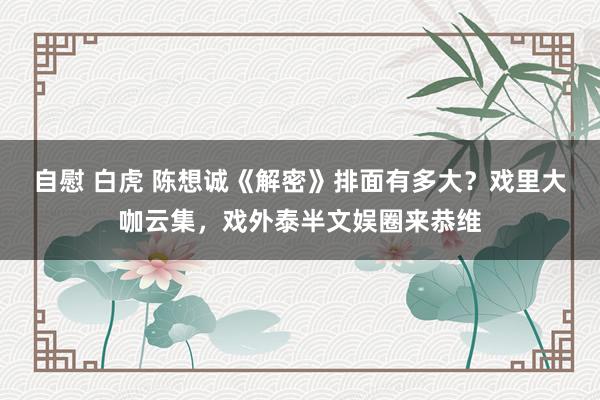 自慰 白虎 陈想诚《解密》排面有多大？戏里大咖云集，戏外泰半文娱圈来恭维