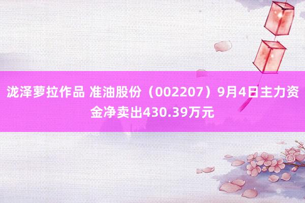 泷泽萝拉作品 准油股份（002207）9月4日主力资金净卖出430.39万元