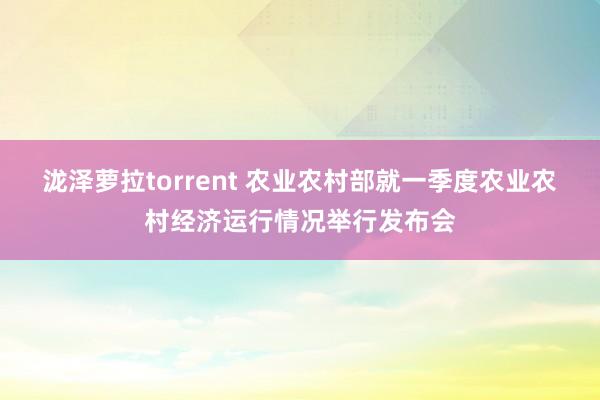 泷泽萝拉torrent 农业农村部就一季度农业农村经济运行情况举行发布会