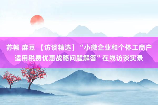 苏畅 麻豆 【访谈精选】“小微企业和个体工商户适用税费优惠战略问题解答”在线访谈实录